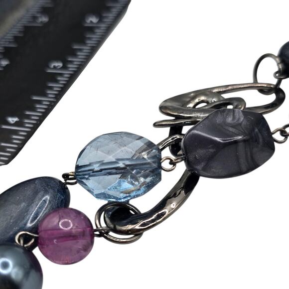 Lia Sophia Long Beaded Necklace Gunmetal Tone Multi Color Glass Acrylic Beads - Picture 7 of 7